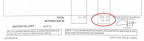 Bulletin relevé de notes de pour son BTS FABCR Bulletin relevé de notes de pour son BTS FABCR